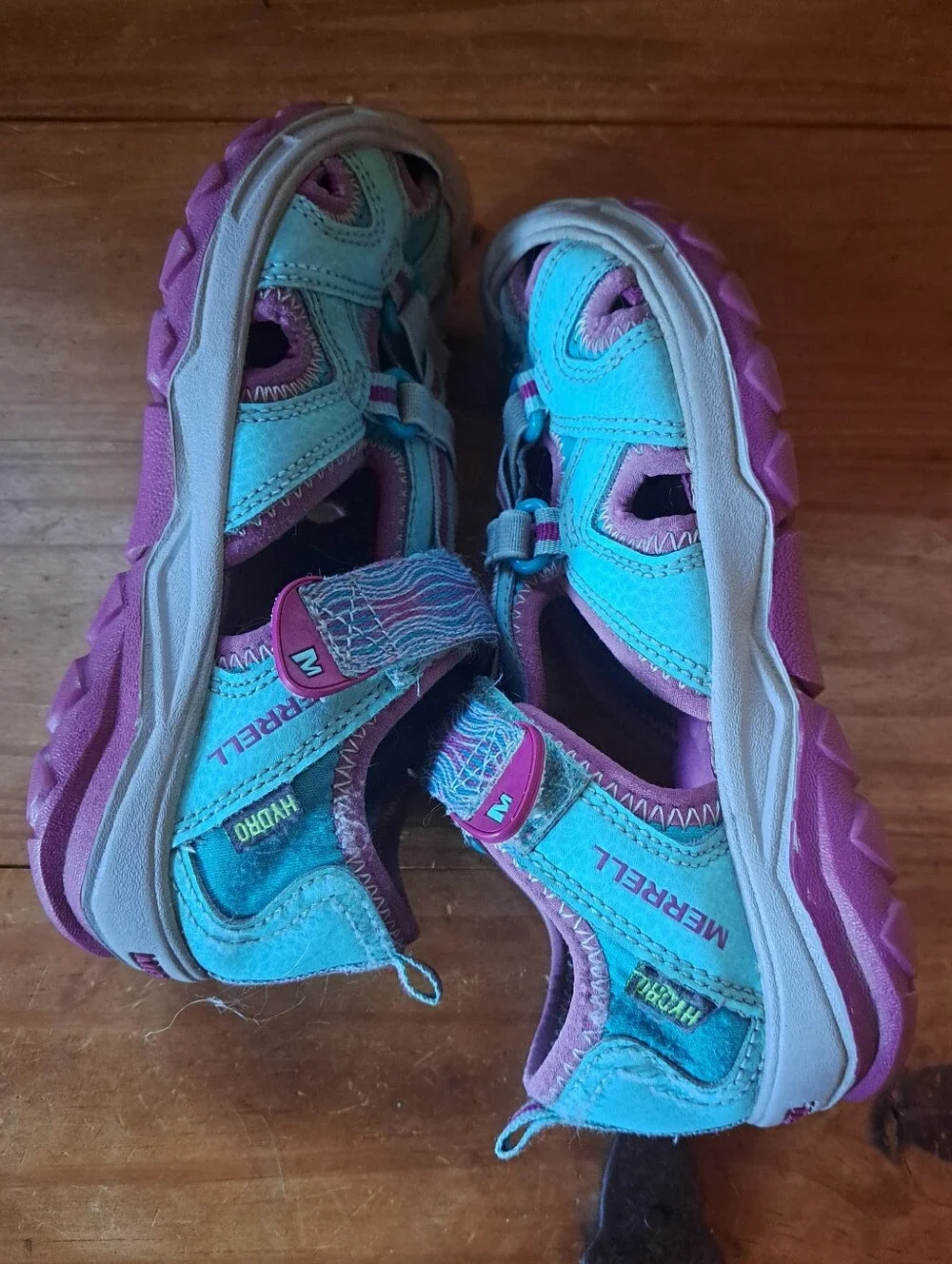 Merrell Hydro Sport Kids Sandals Size 13 Turquoise Purple Leather Water Shoes